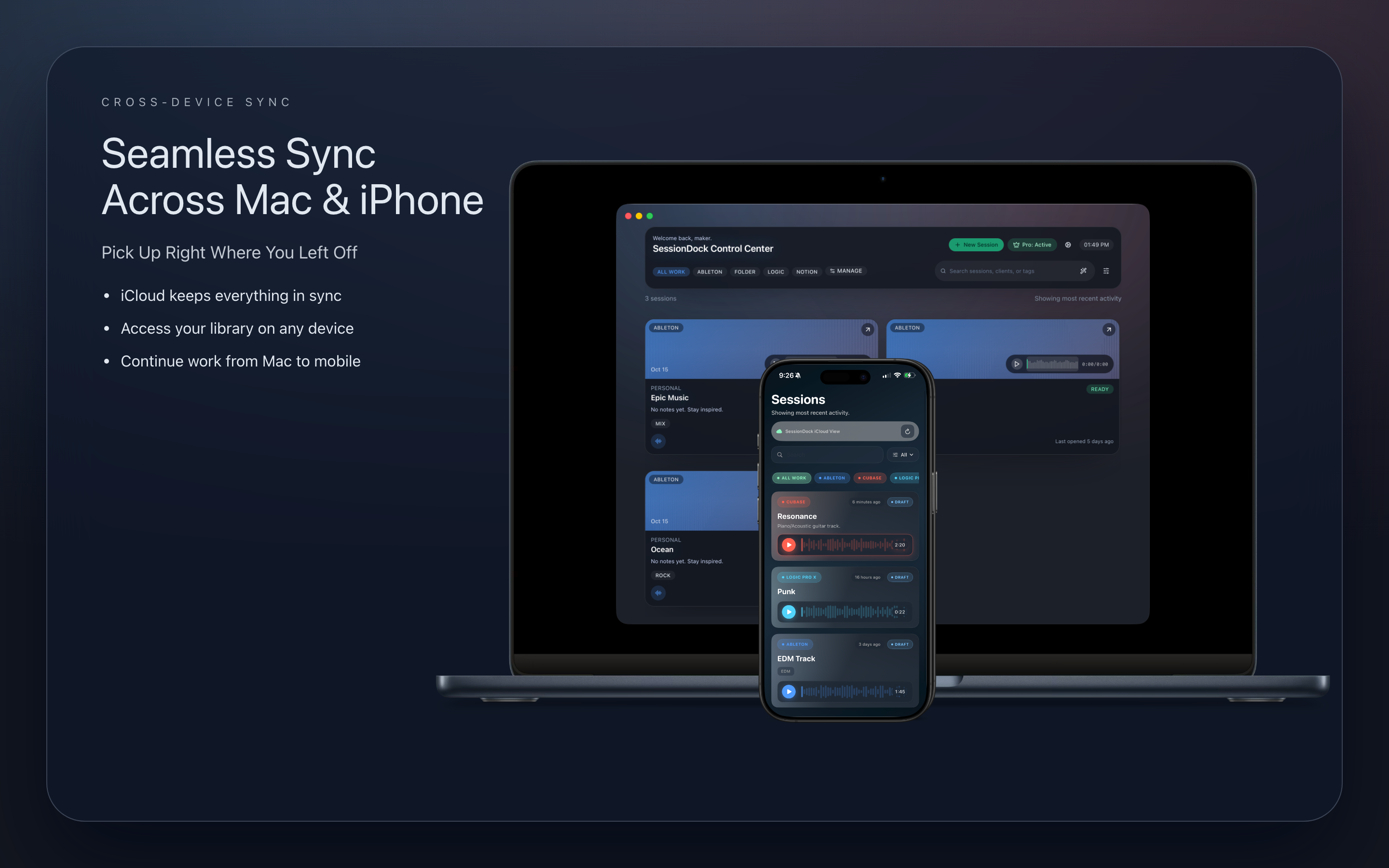 SessionDock session detail view with artwork