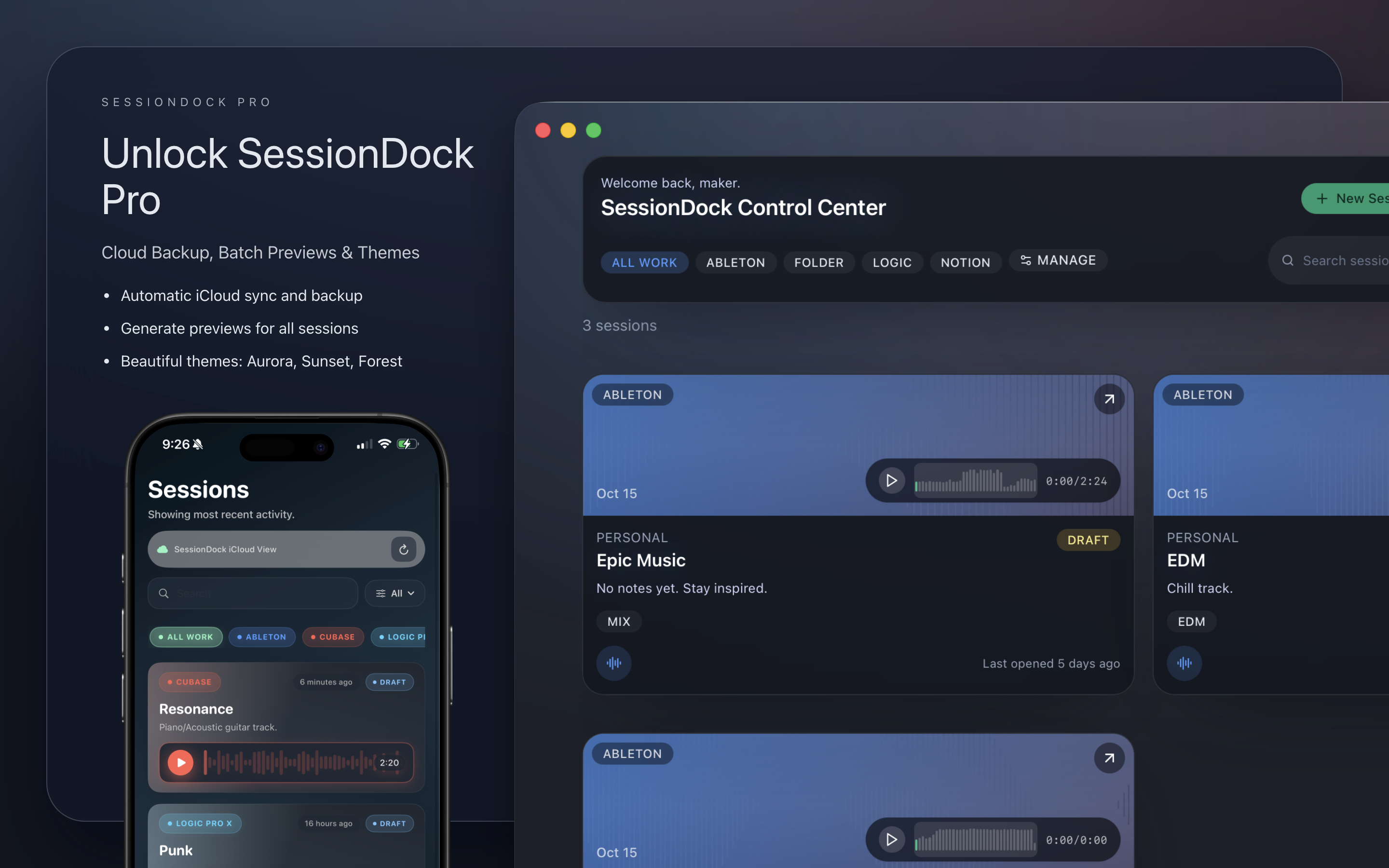SessionDock tag filtering view