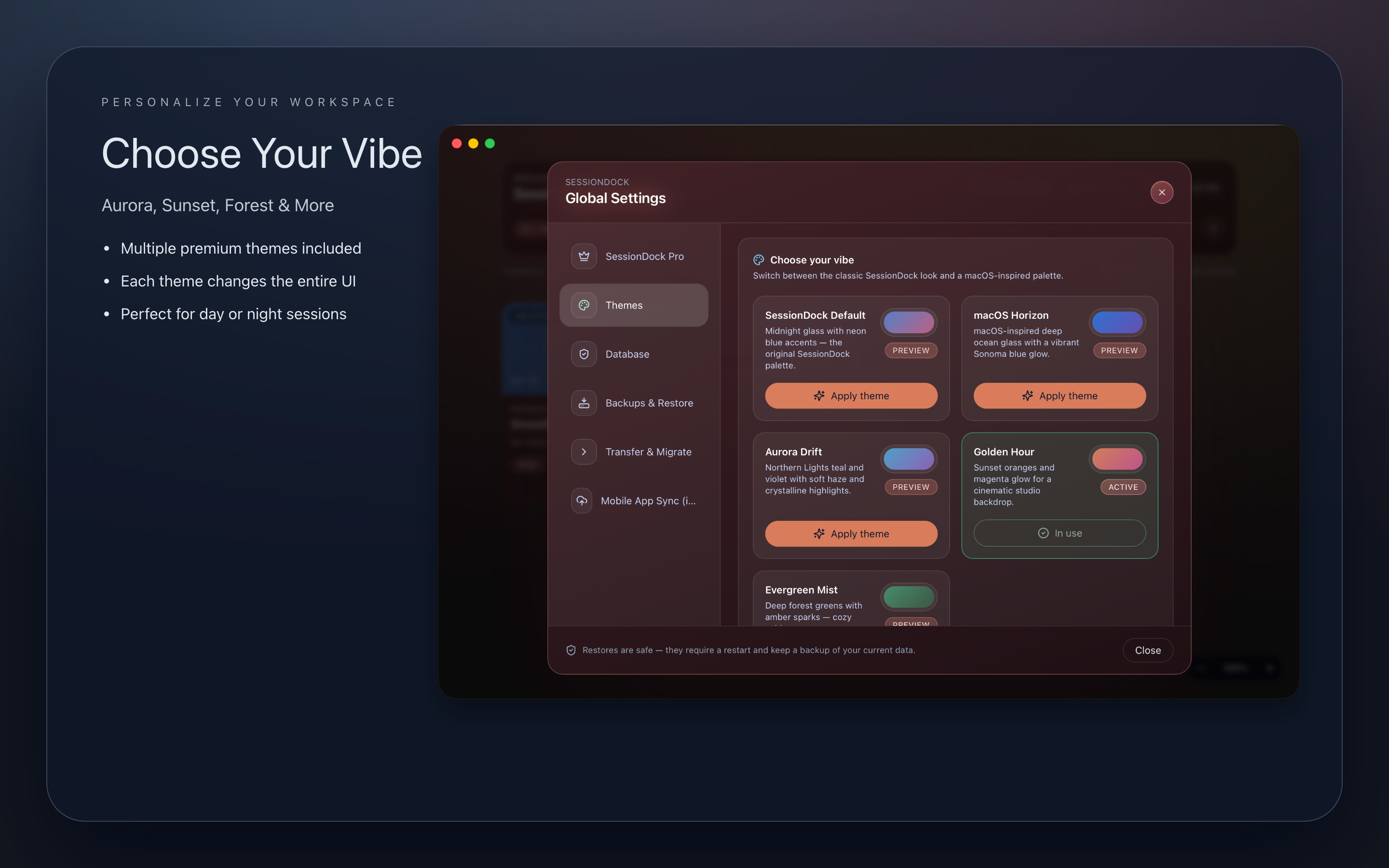 SessionDock album management panel